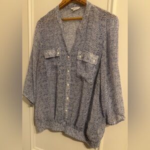 Reitmans Navy and White Button-Up Blouse